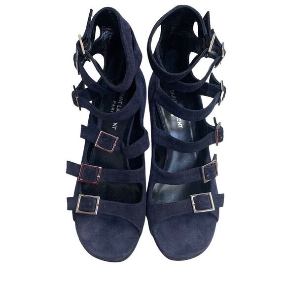 YSL Saint Laurent Babies Suede‎ Gladiator Heeled Sandals SZ 7 - Picture 1 of 9